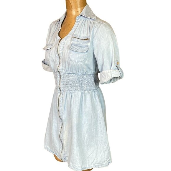 J. Gee Full Zip Denim Shirt Dress Sz PM Light Blue #350B - Picture 4 of 8